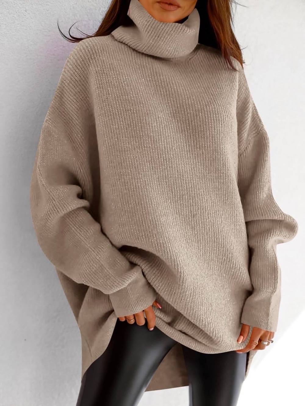Women's Cozy Turtleneck Sweater Dress - Blush